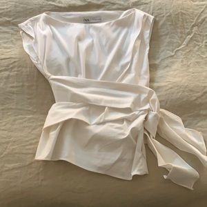 Zara XS white wrap asymmetrical neckline top.